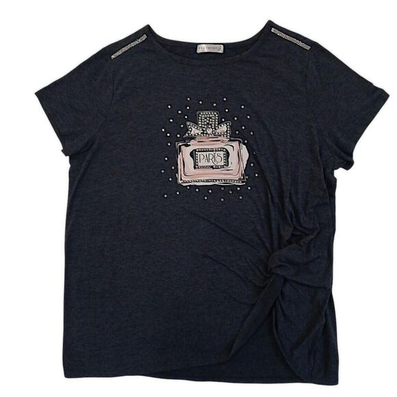 Retrology Glam T-SHIRT Curvy Plus Sz 1X  Navy Blue PARIS Perfume Graphic BLING - Picture 1 of 14